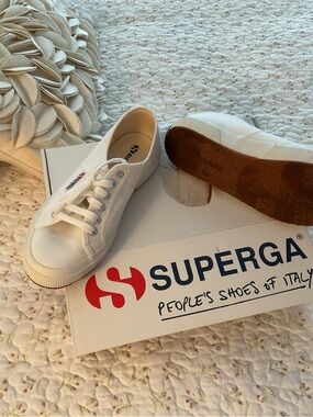 Superga White Canvas Low-Top Sneakers with Gum Sole